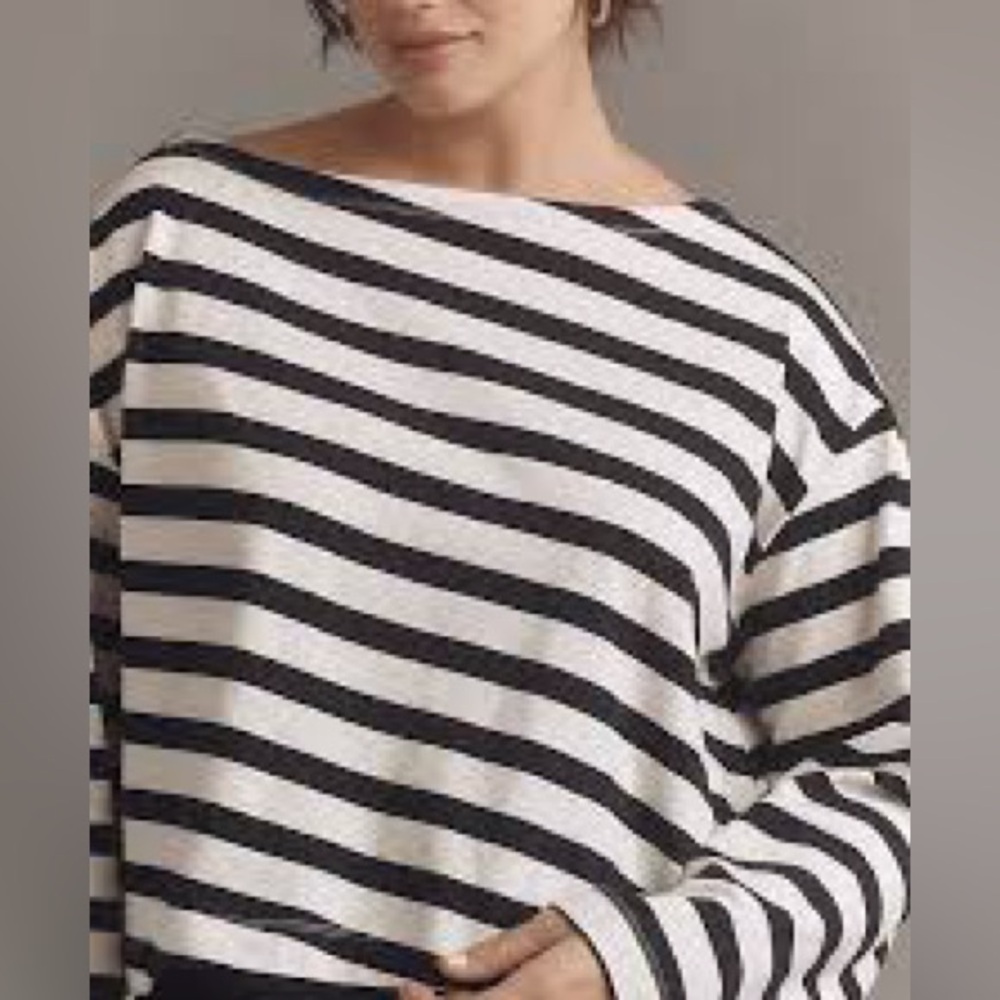 Maeve Black and White Striped Long Sleeve Tee